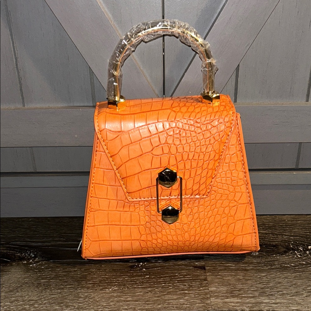 Badgley Mischka Orange Croc-Embossed Mini Bag